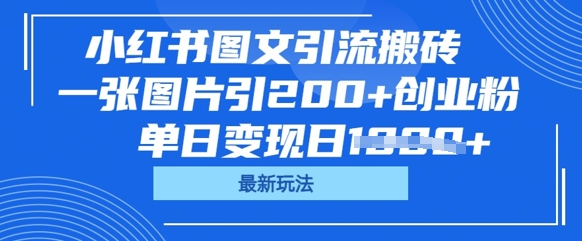 小红书图文引流搬砖，一张图片引200+创业粉，单日变现日数张-梦妍科技资源网