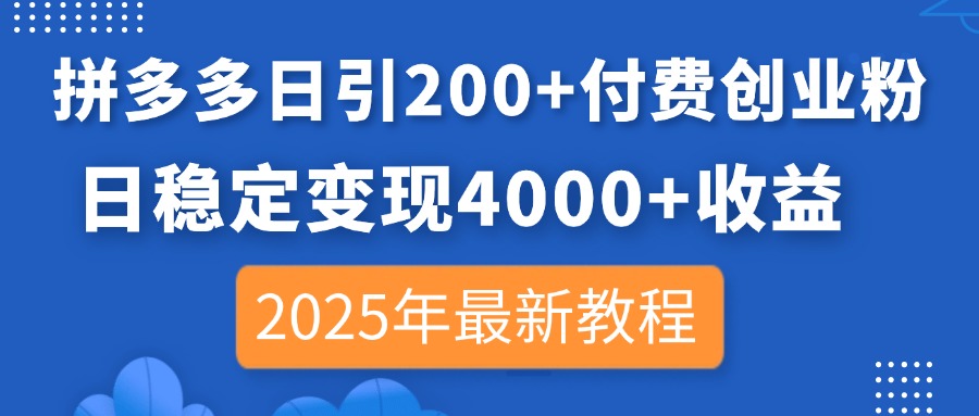 （14217期）拼多多日引200+付费创业粉，日稳定变现4000+收益，2025年最新教程-梦妍科技资源网