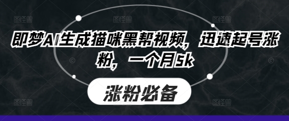 即梦AI生成猫咪黑帮视频，迅速起号涨粉，一个月5k-梦妍科技资源网