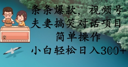 条条爆款，视频号夫妻搞笑对话项目，简单操作，小白轻松日入3张+-梦妍科技资源网