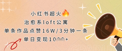 小红书超火的治愈系loft公寓，单条作品点赞16W，3分钟一条，单日变现数张-梦妍科技资源网